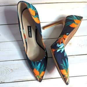 Nine West Navy Blue and Orange floral Pumps